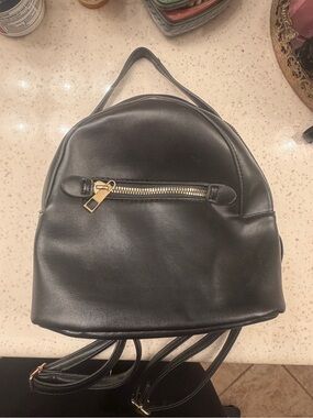 Classic Black Faux Leather Mini Backpack - Sleek Everyday Bag